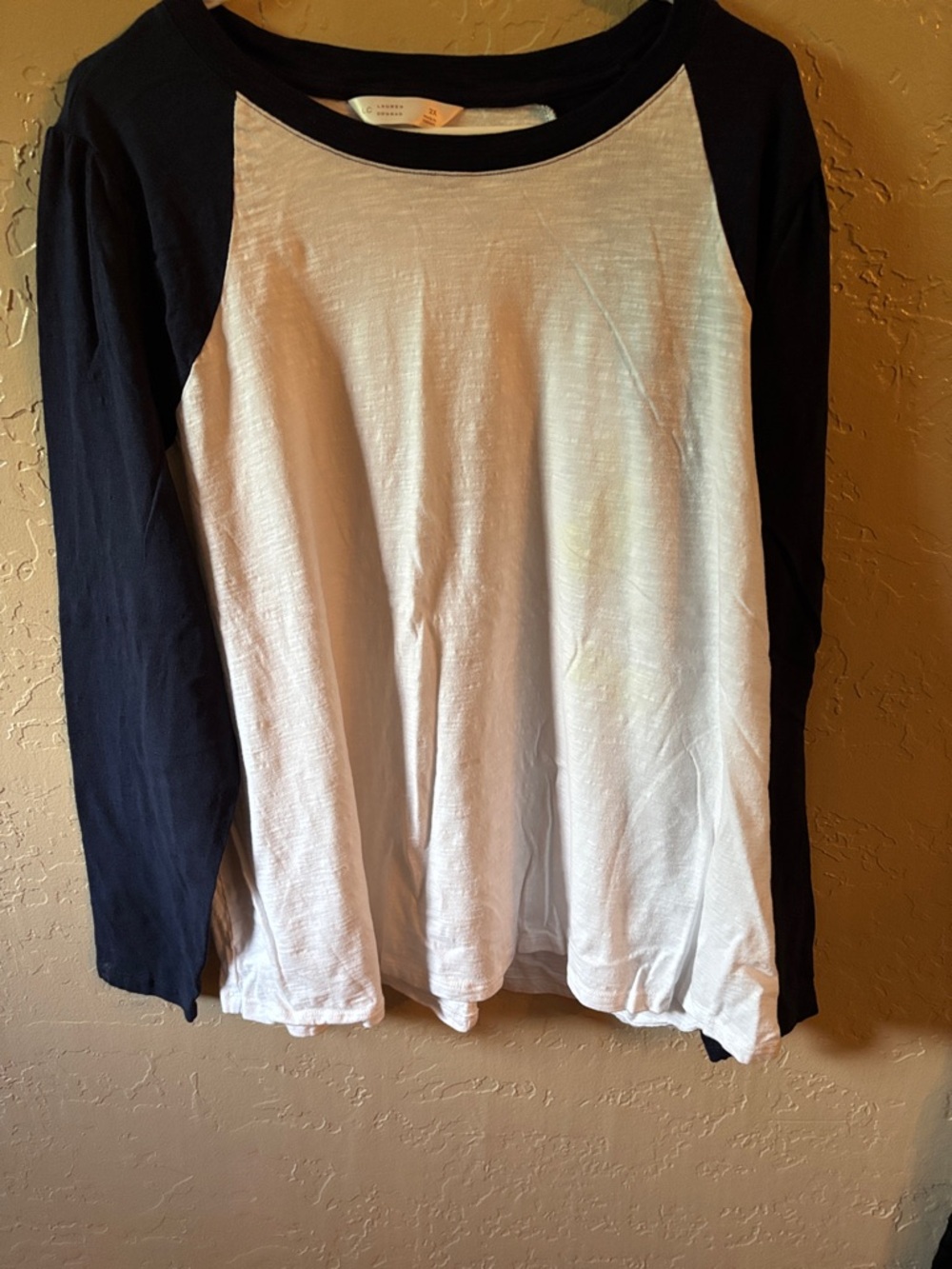 LC Lauren Conrad White Tee with Black Neck and Sleeves